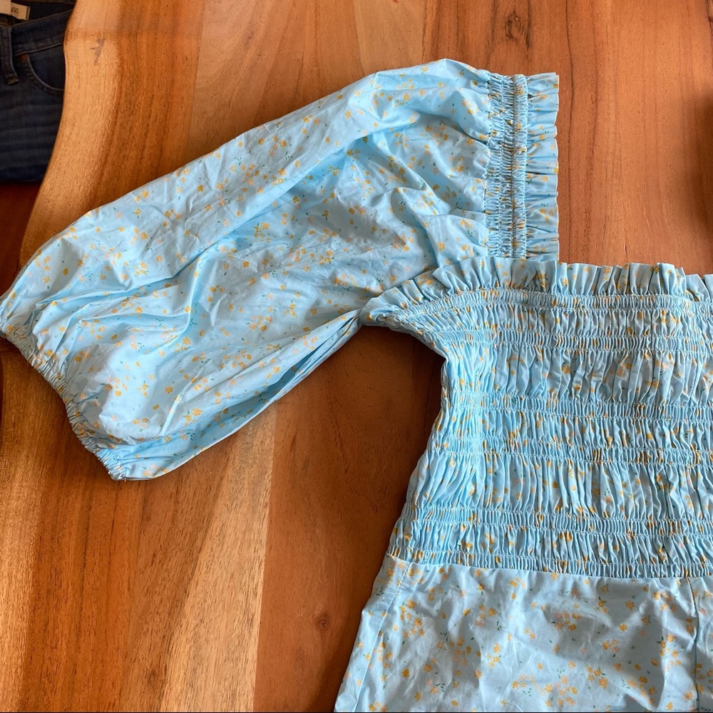 GANNI CORYDALIS BLUE PRINTED POPLIN MINI DRESS 8 - Picture 10 of 16